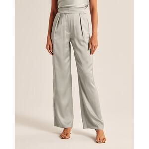 Abercrombie and Fitch Satin Tailored Wide Leg Pant Sage Size 33 Long